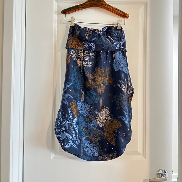 Farm Rio Navy Blue Night Jungle Strapless Blouse - Picture 4 of 9